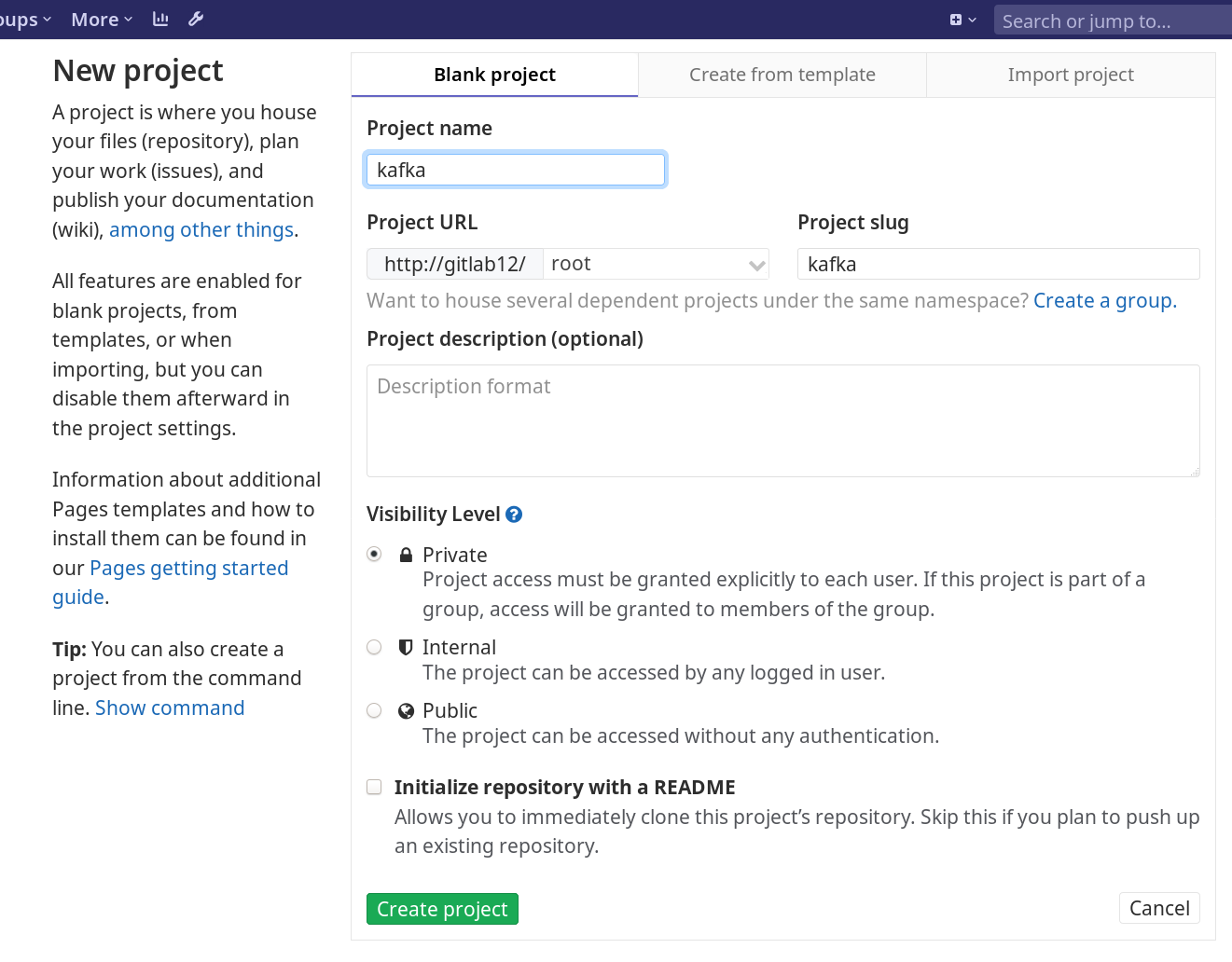 Create new project from GitLab